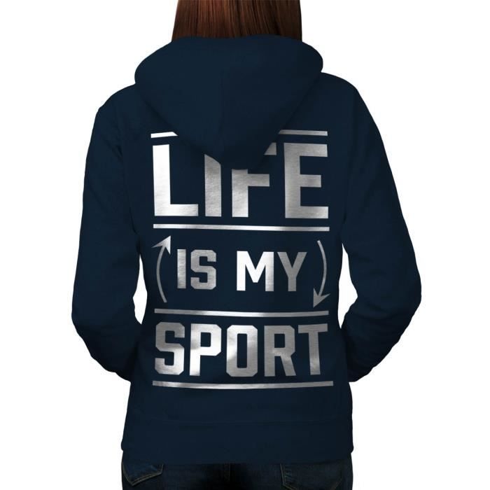 La Vie Est Sport Citation Drole Gym Mode De Vie Women L Sweat A Capuche Le Dos Wellcoda Bleu Marine Cdiscount Pret A Porter