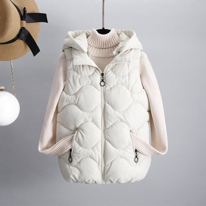 Gilet en coton rembourré pour femme,gilet sans manches,capuchon