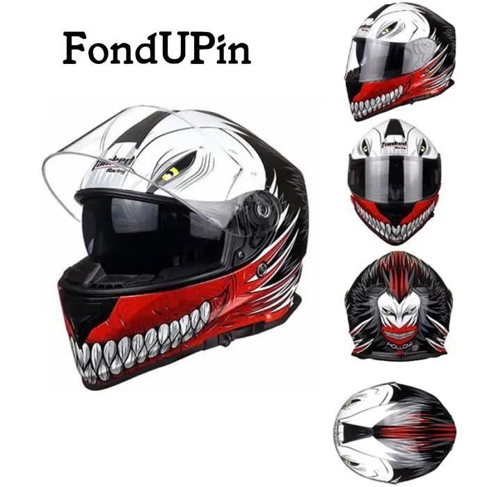 FONDUPIN-Casque Moto Intégral Pour Homme Et Femme Double Visière Casque  Homologué 3C Pour Racing Avec Motif noir croc venimeux - Cdiscount Auto