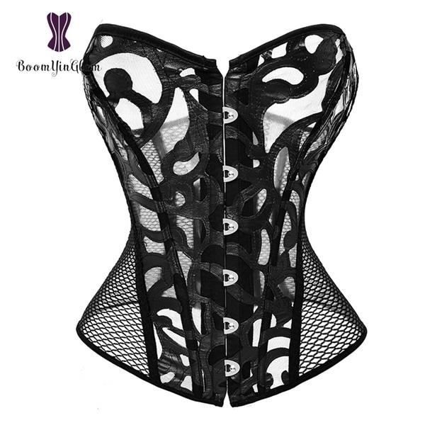 Bustier femme,Corsets en maille noir et blanc pour femmes,Lingerie