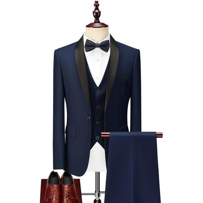 (Veste+Gilet+Pantalon) Costume Homme grande taille uni Blouson de Marque Luxe Blazer Grande
