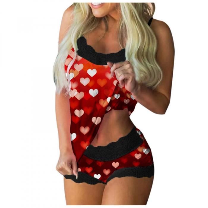 Pyjama Femme Bretelles Dentelle - Ensemble Doux Confortable, Vêtement D'Intérieur Élégant Pour Détente Et Sommeil