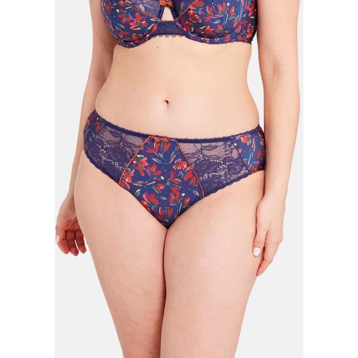 Slip Femme LYA – Microfibre Douce Imprimé Animal – Dentelle Florale – Nœud à La Taille – Sans Complexe