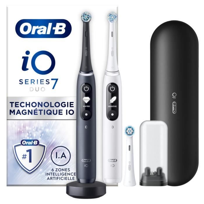 Oral-B iO 7 Oral-B iO 7 Lot De 2, Brosses À Dents Électriques Noire et Blanche, 3 Brossettes, 1 Étui