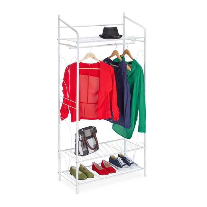 Relaxdays Penderie métal garde-robe porte-manteau HxLxP : 161 x 78 x 36 cm 3 étagères & tringle à vêtements blanc
