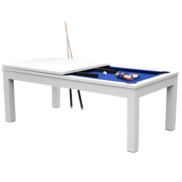 Table de billard convertible blanche tapis bleu - Eddie - Re