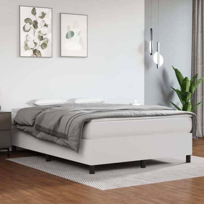 Sommier à ressorts - SALALIS - SH035424 - Similicuir blanc - 140x190 cm - 2 places