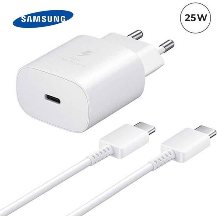 Chargeur Ultra Rapide 25W Adaptateur secteur Original Samsung + Cable USB-C USB-C pour Samsung Galaxy A02S 6.5\