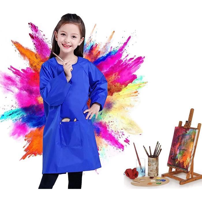 Tablier Peinture Enfant Imperméable PW TOOLS - Blouse Manches Longues Avec Poche - Idéal 123-150 Cm