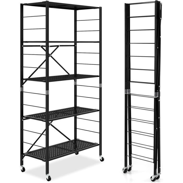 Étagère Pliante Mobile 5 Niveaux VEVOR - Rangement Garage/cuisine - Roulettes - Charge 340 Kg - Blanc - 81x36x183 Cm - 10