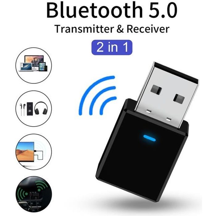 Adaptateur de clé USB 5.0 Bluetooth, émetteur-récepteur Bluetooth Compatible PC Portable Windows pour Haut-Parleur Bluetooth, Casque