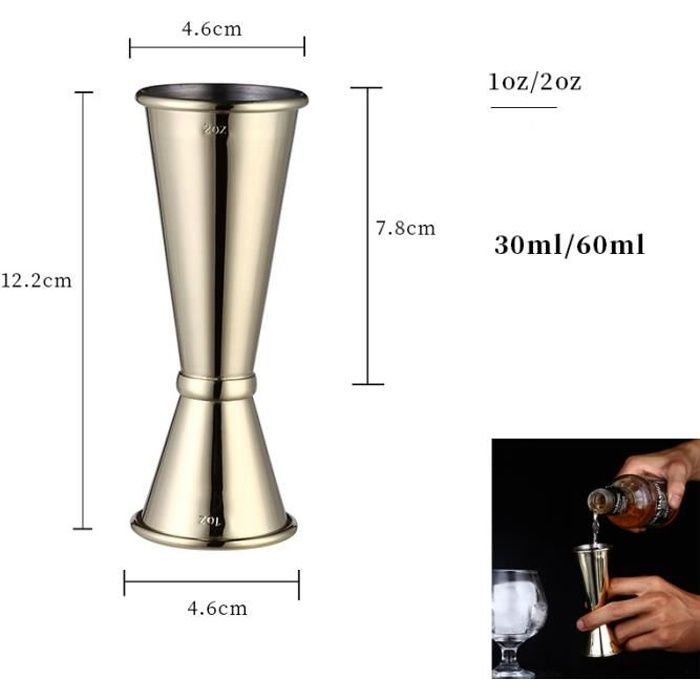 Mesure Jigger Cocktail 1 oz / 2 oz Verres Doseurs Coupe,Doseur de Liqueur  en Acier Inoxydable Mesure de Bar avec Échelle 30/60 ML