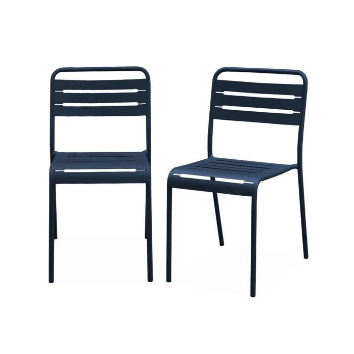 Lot de 2 chaises de jardin acier. 2 places. marine. Amelia. L44 x P52 x H79cm Lot de 2 chaises de jardin acier. 2 places. marine. Amelia. L44 x P52 x H79cm