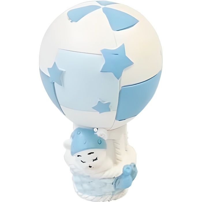 Figurine ourson en montgolfière bleu ciel et blanc en résine (x1) REF/RES403CG