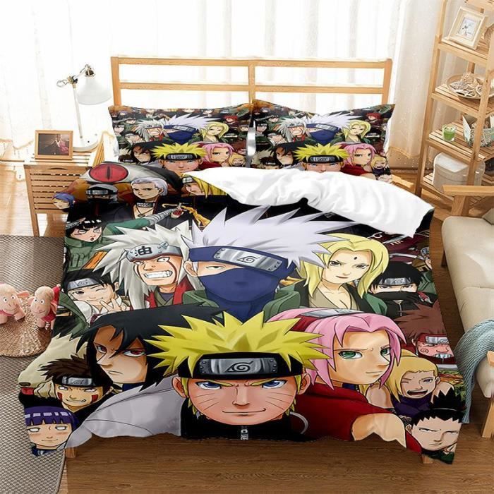 Parure De Lit Double Naruto & Sasuke - Housse De Couette 240x220 Cm + 2 Taies D'Oreiller - 100% Microfibre