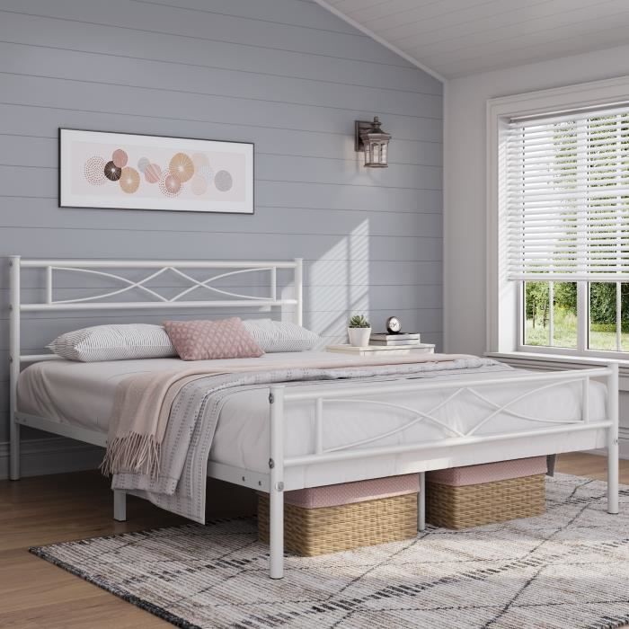 Yaheetech Lit Double Cadre de lit 140 x 200 cm en Métal Assemblage Simple pour Petits Espaces Adultes Blanc Yaheetech Lit Double Cadre de lit 140 x 200 cm en Métal Assemblage Simple pour Petits Espaces Adultes Blanc
