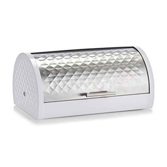 MUXHEL Boîte à Pain En Acier Inoxydable Argentée - Couvercle Coulissant Roll Top, Grande Capacité 34 X 23 X 14,5 Cm, Design Moderne Cuisine