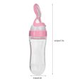 Biberon en silicone de 90 ml pour bébé en bas âge avec cuillère mangeoire à céréales pour aliments frais (rose) -NIM-1