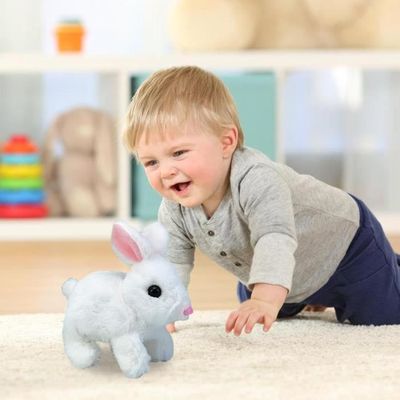 Petsboro Bunny Lapin Électronique Interactif GUBOOM - Peluche Qui Saute Et Parle - Cadeau Pâques Enfants - Rose Jouet Peluche Lapin Sautant