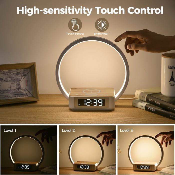 Lampe de Chevet 10W Commande Tactile.Lampe Table avec Réveil