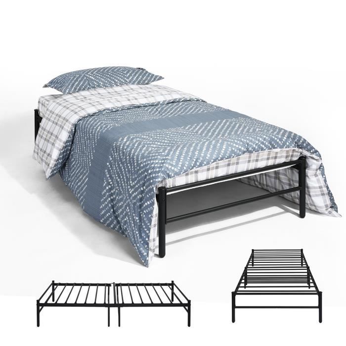 Lit Mezzanine Enfant/Adulte 90x200 Cm Métal Noir - Avec Escalier Et Garde-Corps - Espace Libre Dessous