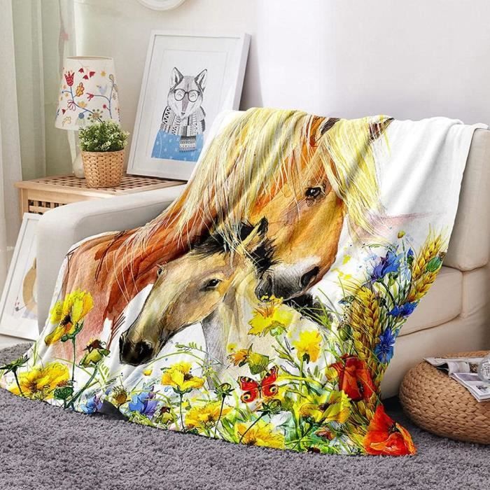 Couverture Flanelle Imprimée 220 X 240 Cm - Motif Paysage Désertique Cheval - Douce Et Chaude Pour Lit Ou Canapé