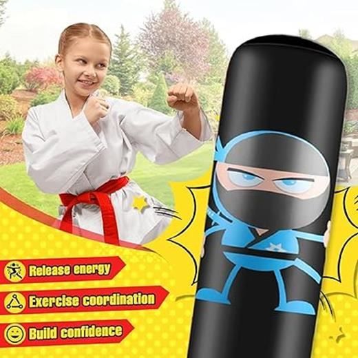Sac De Frappe Gonflable 160 Cm Pour Enfants - Avec Gants De Boxe, Base Stable, Karaté, Taekwondo, MMA - 3-12 Ans