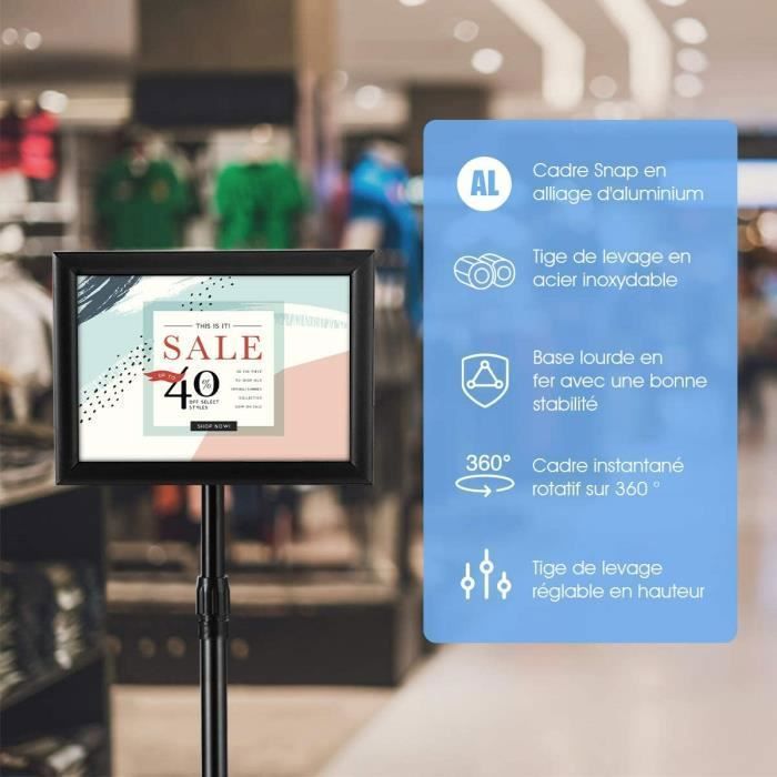GOPLUS Porte-Affiche A3 Sur Pied Aluminium Rotation 360° Hauteur Réglable Noir