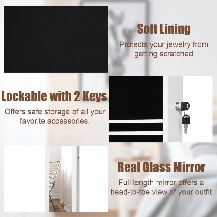 GOPLUS Armoire à Bijoux sur Pied,Rangement avec Miroir Plein Longueur