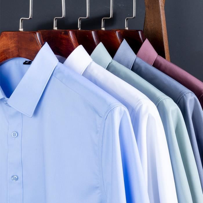 Chemise Homme Manches Courtes Couleur Unie Chemise Ete Elegant Tissu Confortable - Bleu clair Bleu clair - Prêt-à-Porter