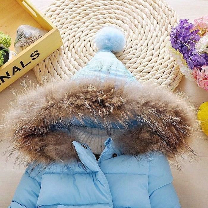 Doudoune Fille Manteau hiver Blouson Fourrure Capuche Enfant Chaude Veste Manche Longue avec Zip Poches 1 9 Ans Bleu Cdiscount Pret a Porter