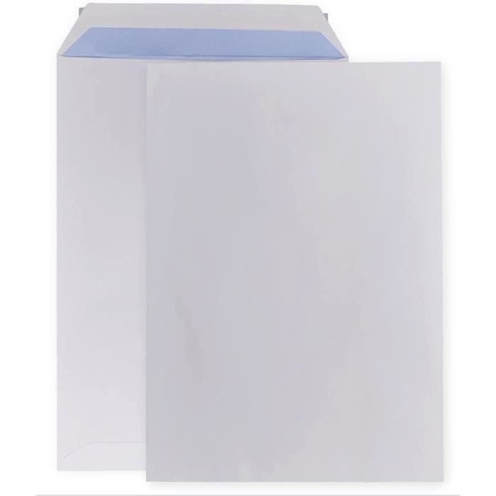 lot de 100 Grande enveloppe pochette courrier A4 - C4 papier kraft blanc  90g format 229 x 324 mm une enveloppe blanche avec ferm152