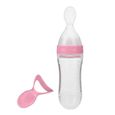 Biberon en silicone de 90 ml pour bébé en bas âge avec cuillère mangeoire à céréales pour aliments frais (rose) -NIM-2