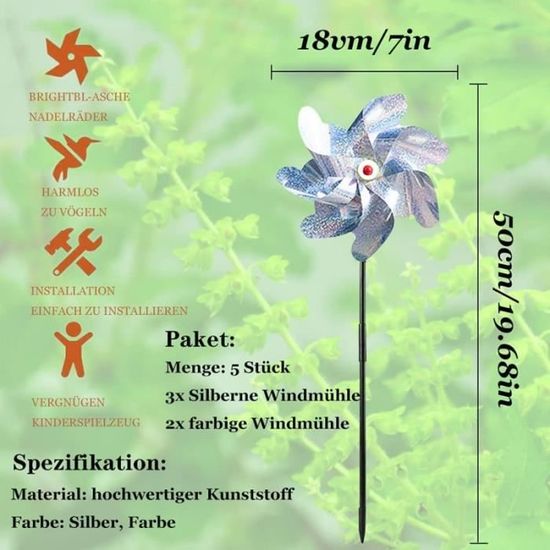 Anti Pigeons Pour Balcon Moulin à Vent Anti-oiseaux, Moulin à Vent Réfléchissant 10 Pièces Repulsif Oiseaux Exterieur