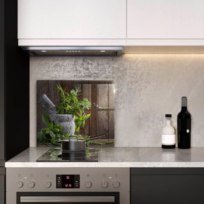 Planche De Cuisine En Verre Tulup 60x52 Cm - Motif Herbes Sur Une Chaîne, Moderne, Neuve