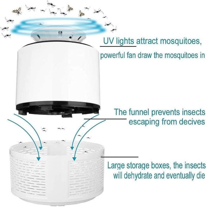 Lampe Anti-Moustique LED Avec 2 Tubes - Cordon 2 M + 2 Bases - Tue Mouches Et Insectes Volants - Pour Intérieur, Balcon - Nettoyage Facile - 6