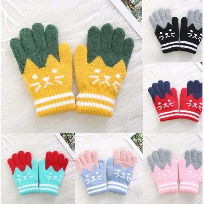 3 paires de gants pour tout-petits garçons filles hiver mitaines doublées  en polaire enfants hiver chaud épaissir gants en tricot avec ficelle 
