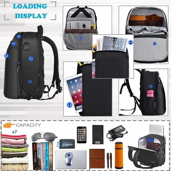 Sac à dos ordinateur portable pour homme, avec verrou antivol et port USB,  17 pouces, coque dure, imperméable, pour Travail/ L'école - Cdiscount  Bagagerie - Maroquinerie