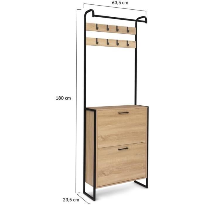 Vestiaire Entrée LUIS IDMarket - Meuble 2 Portes Avec 8 Patères Et Rangement 12 Paires Chaussures