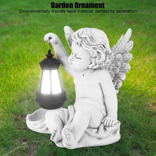 Statue de jardin avec lumières LED solaires, ornement en résine d'ange  agenouillé pour l'extérieur - Cdiscount Jardin
