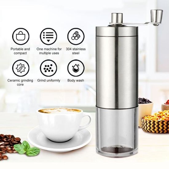Moulin à Café Manuel Avec Broyeur Conique - 40 Niveaux, 30g, Acier Inox & ABS - Noir