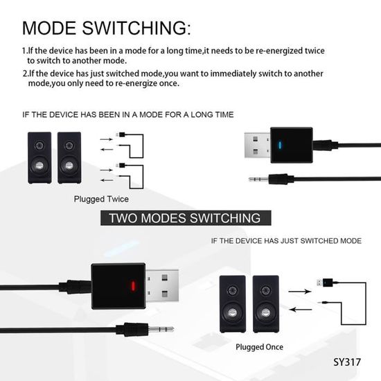 DERCLIVE Adaptateur USB Bluetooth pour PC Bluetooth 5.2 Transmetteur Audio Dual Link USB Audio Adaptateur Audio avec Antenne Externe pour Casque TV Ordinateur Portable Noir