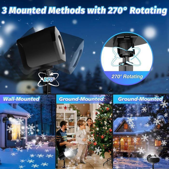 Projecteur Flocons Neige LED Extérieur - Effet Chute Neige Étanche IP65