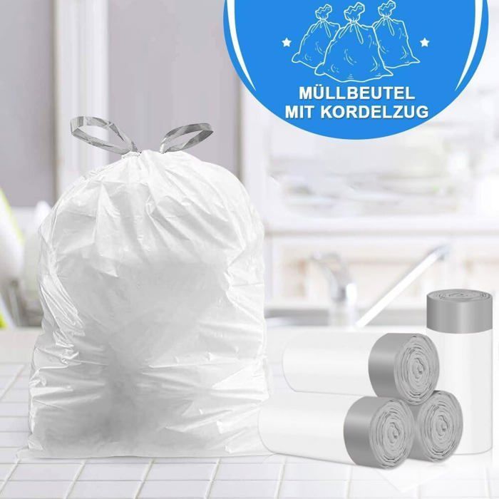 Lot De 60 Sacs Poubelle De Salle De Bain Avec Cordon De Serrage 10 L  Blancs