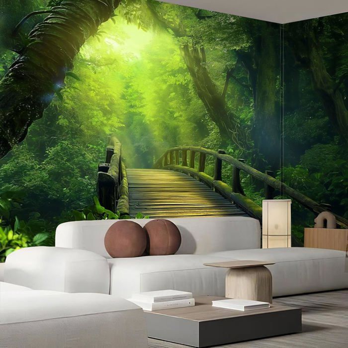 Grande Tapisserie Forêt 300x256 Cm - Décoration Murale Chambre Salon Vert Nature