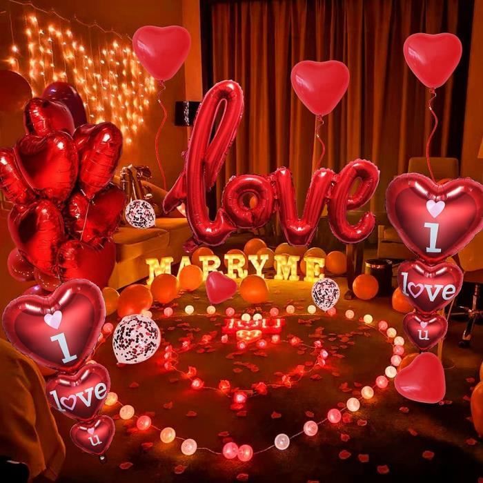 décorations saint valentin,2 xxl ballon i love you, 1000 pétales rose  rouges 24 coeur guirlande 20 ballons coeur rouges, déco[A231]