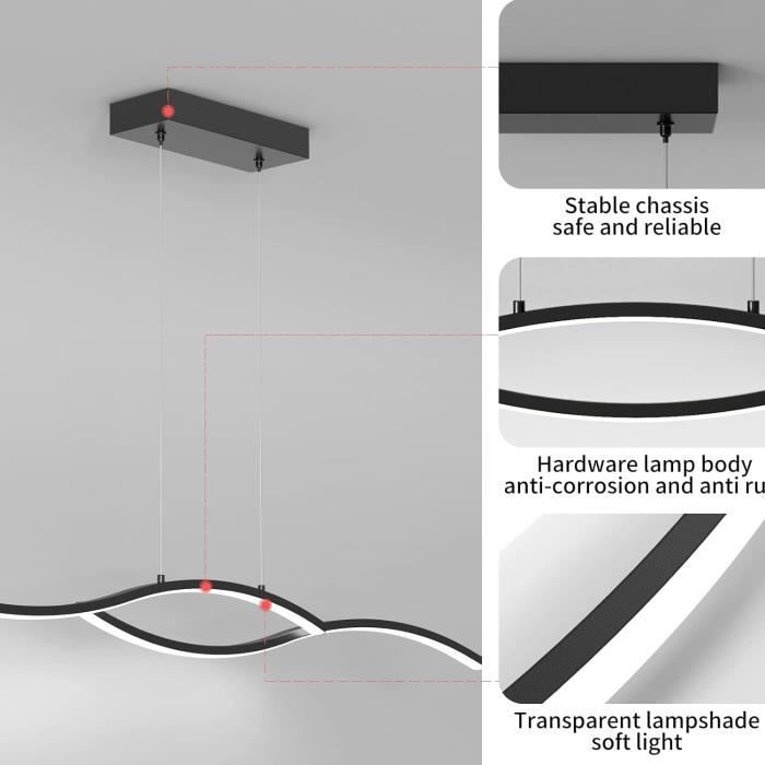 Suspension Luminaire 6000K Lustre Salon Ondul Luminaire