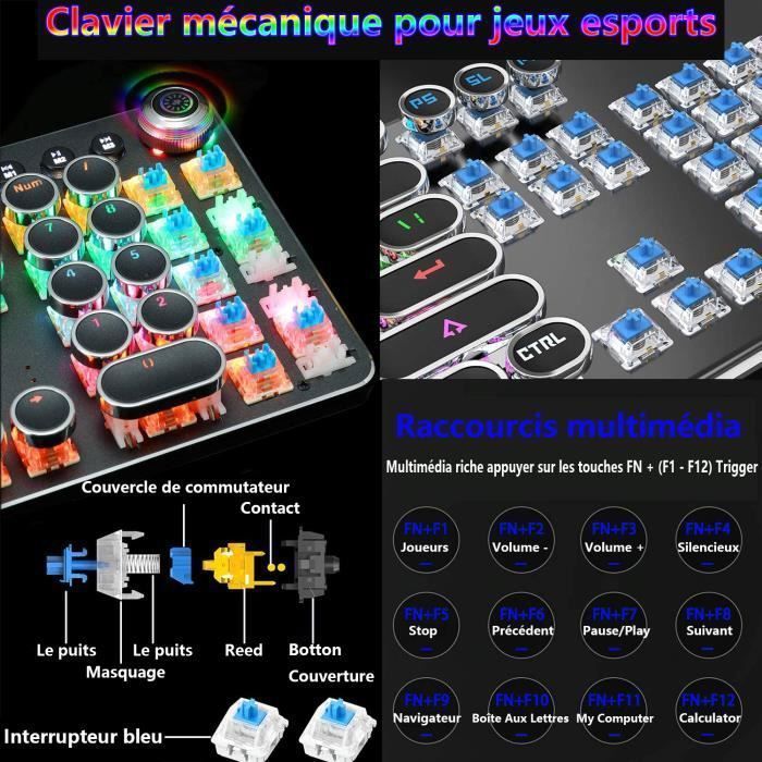 Chamza® qwerty RGB jeu mécanique Clavier w/ multimedia bouton machine à ...