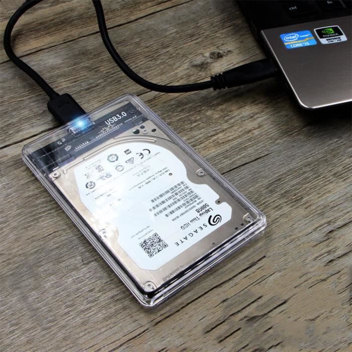 Boîtier disque dur transparent pour disque dur externe 2,5 USB