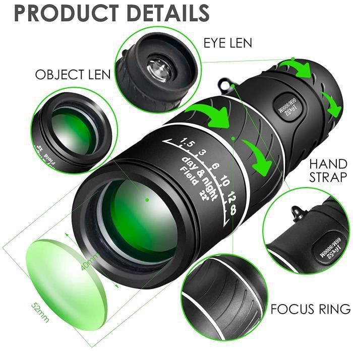 Monoculaire 16x52 Étanché BAK-4 - Télescope Compact Puissant Pour Observation Oiseaux, Chasse, Randonnée Et Camping !